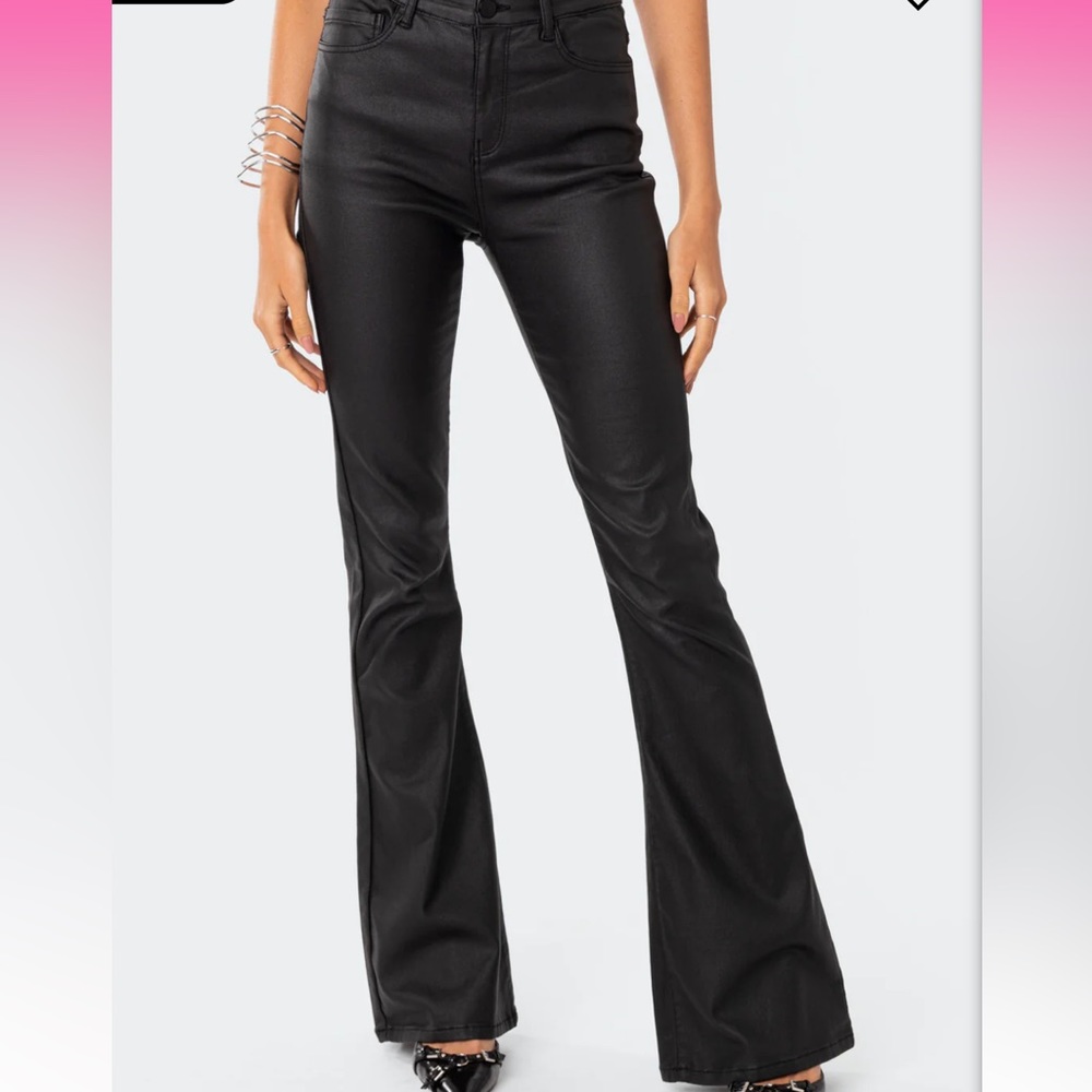 Black faux leather pants